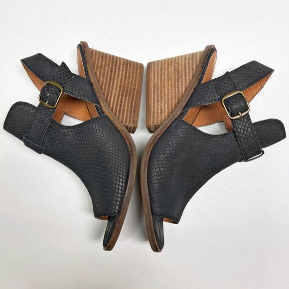 Lucky Brand Black Leather Labradite Wedge Heel Shoes Size 8.5 Open Toe Slingback - Picture 6 of 8